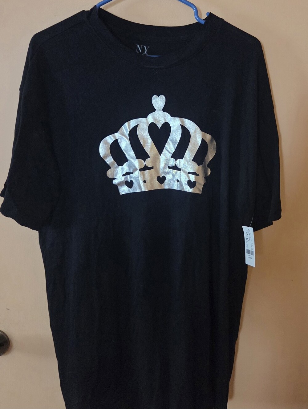 New York & Company Black Tee with Metallic Gold Crown
